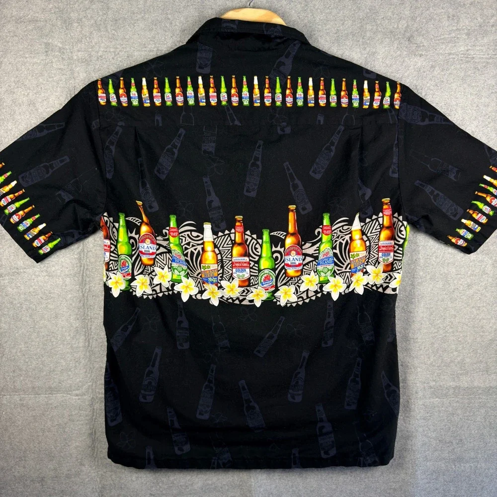 Vintage 90s Pacific Legend Hawaiian Shirt Mens XL Beer Bottle Print Made In USA